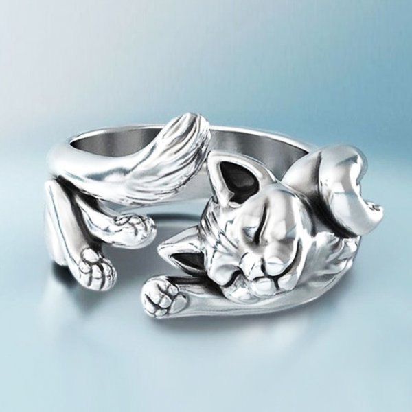 Silver Cat Spirit Ring