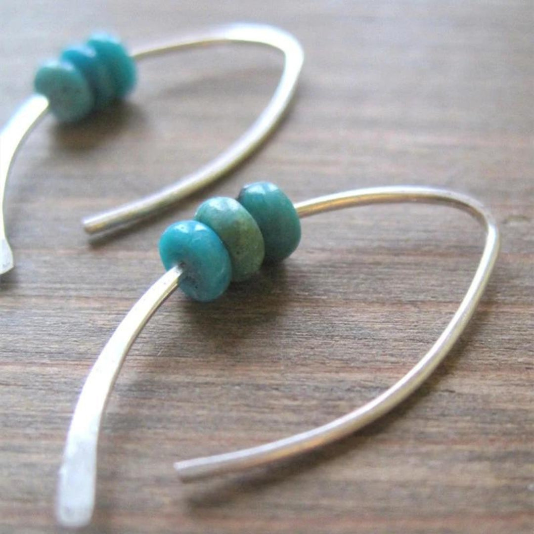 Wavy Turquoise Boho Silver Gem Earrings