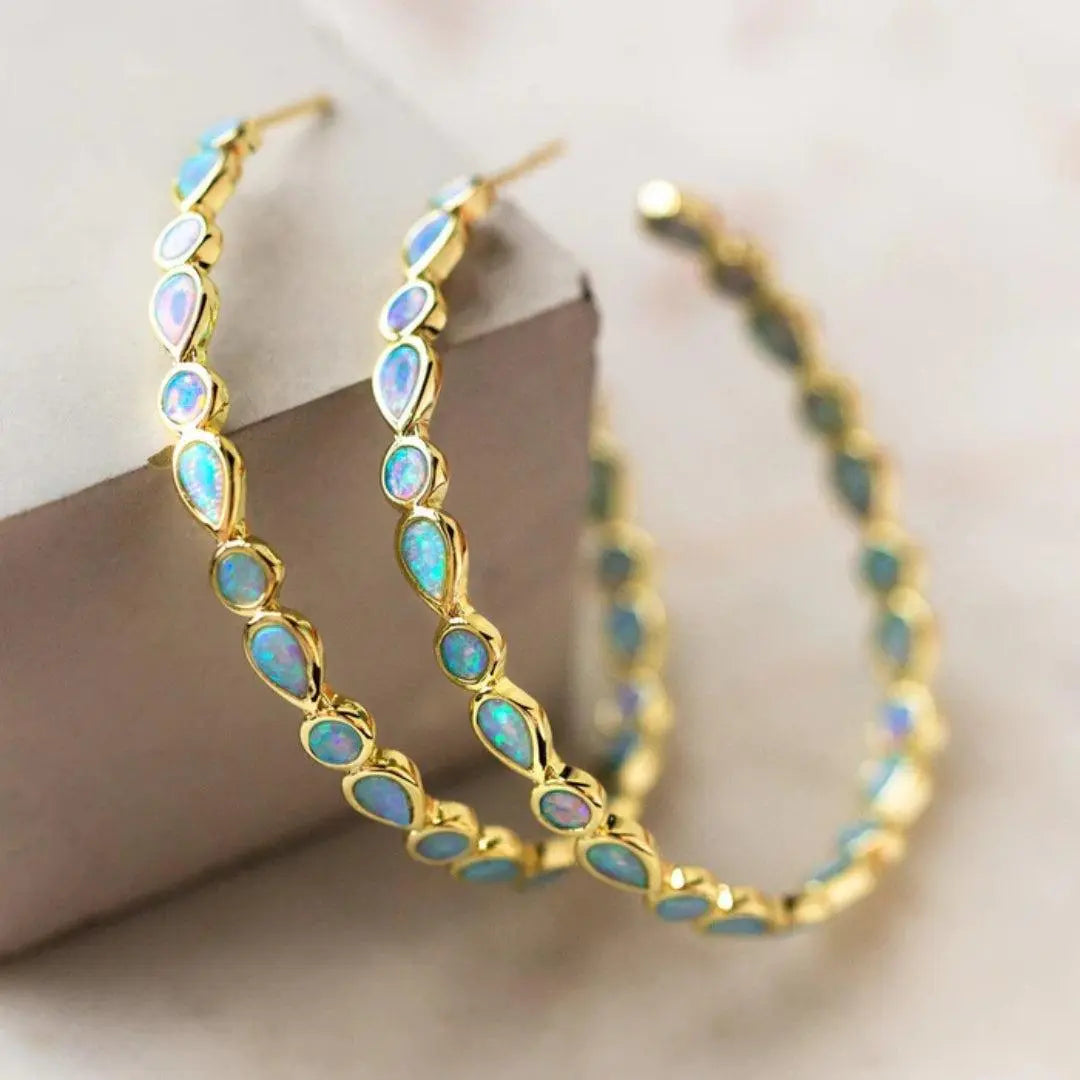 Timeless Blue Opal Gold Earrings