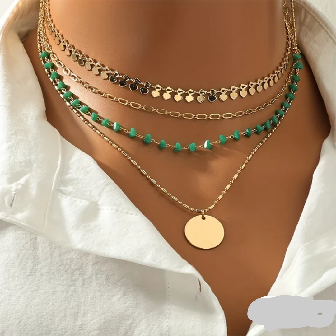 Turquoise and Gold Multi-Layer Necklace