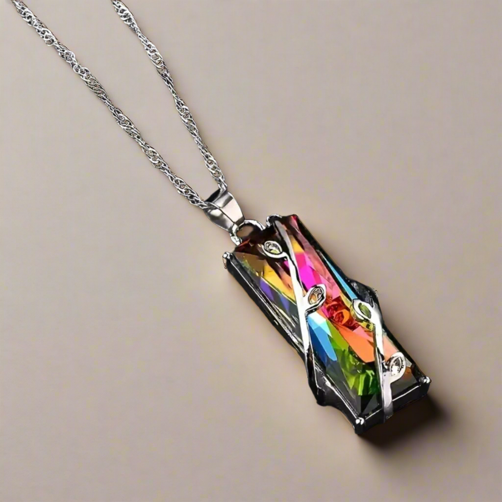 Rainbow Accent Silver Pendant Necklace