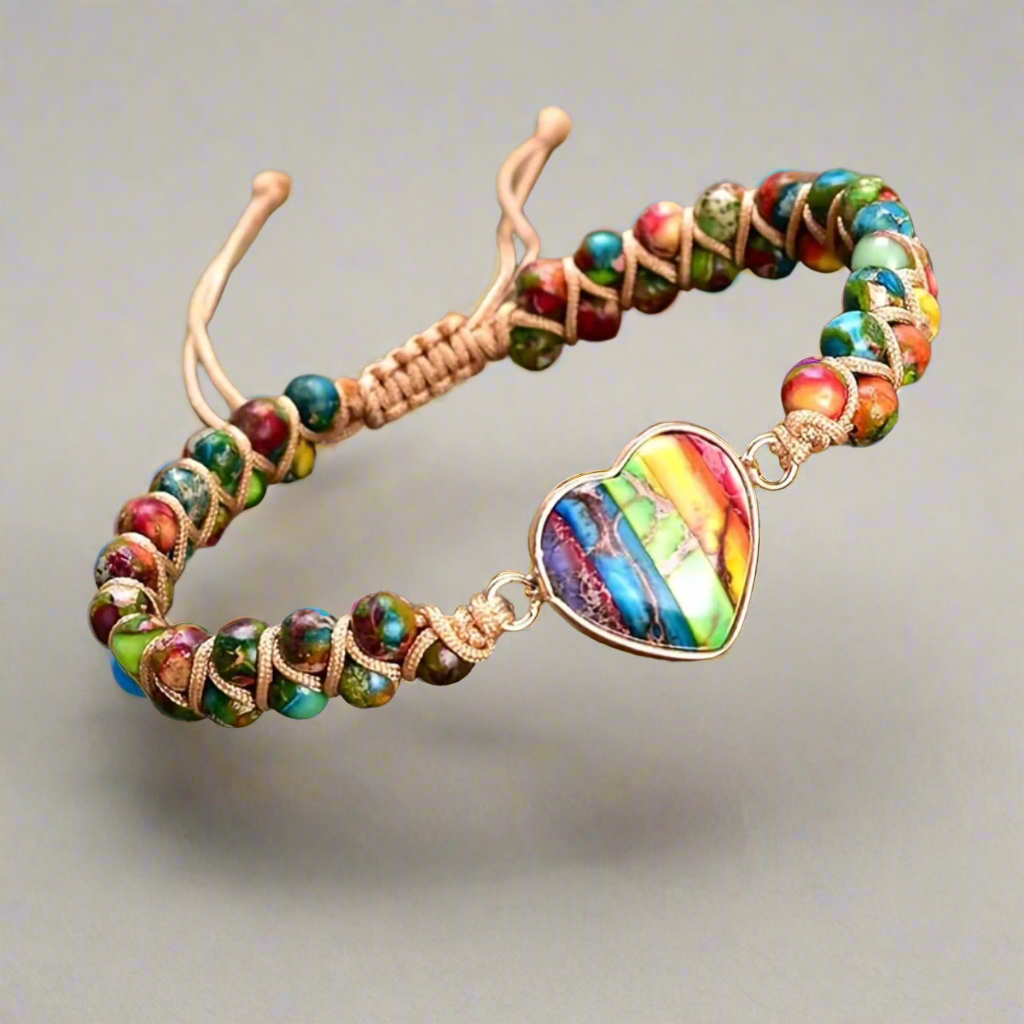 Leather Bracelet with Colorful Heart Charm