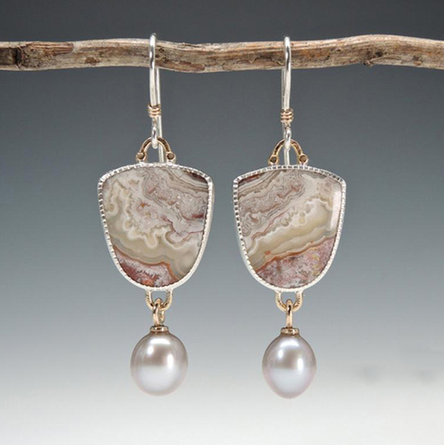 Vintage Pearl Earrings with Natural Stone
