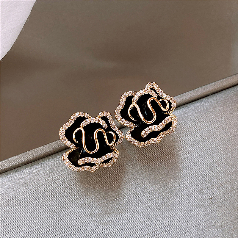 Golden Lotus Earrings with Black Petals