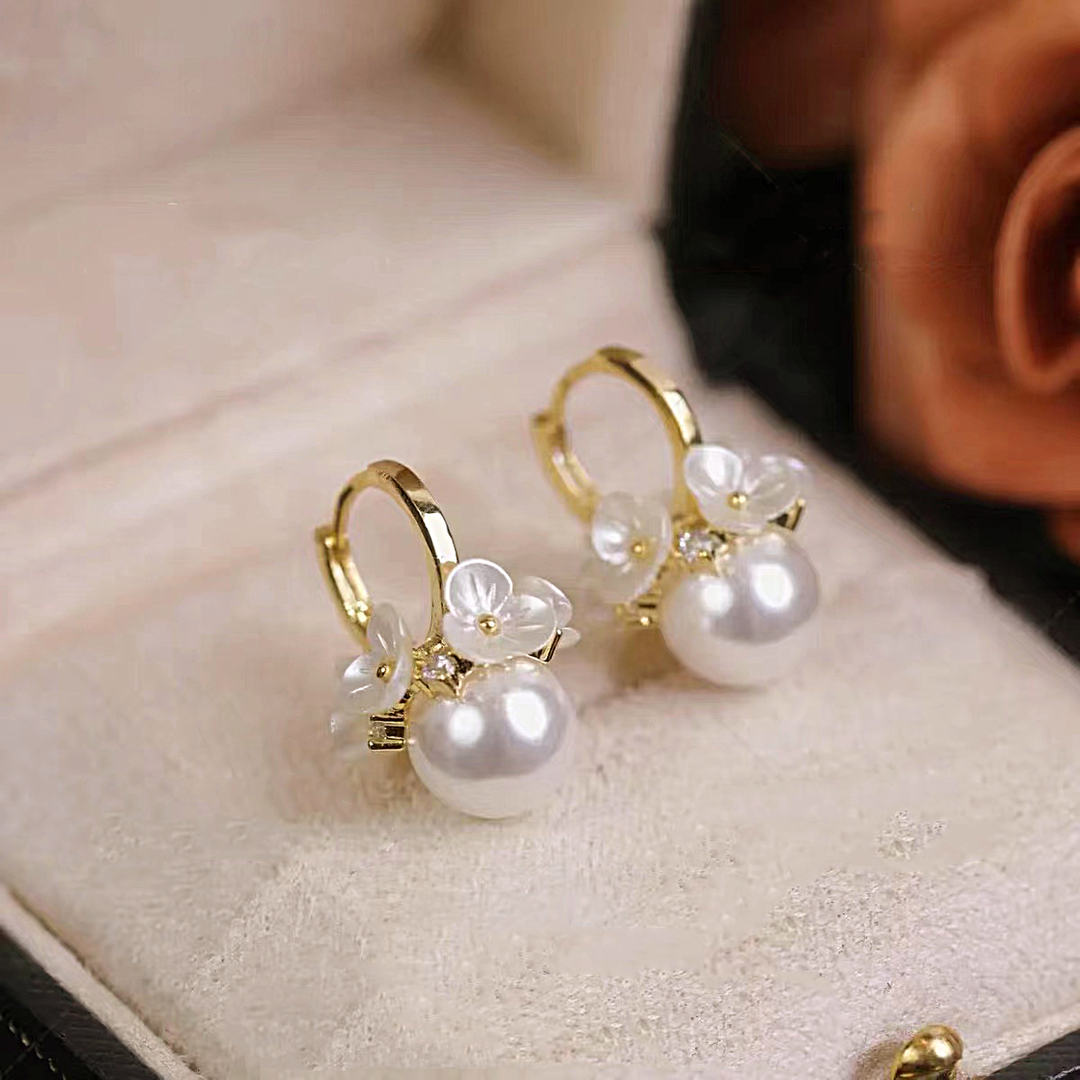 Flower Pearl Drop Earrings