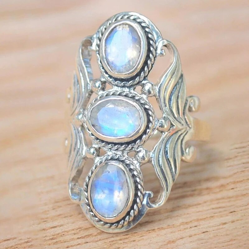 Classic Triple Moonstone Pearl Earring