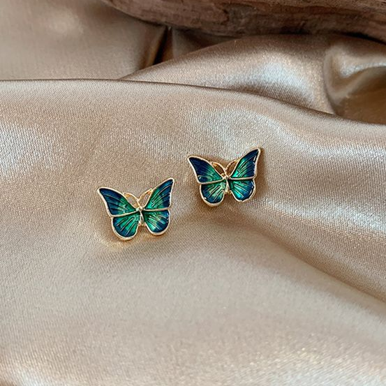 Graceful Blue Butterfly Enamel Earrings