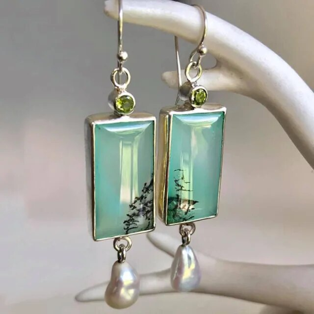Classic Turquoise Pearl Drop Earrings