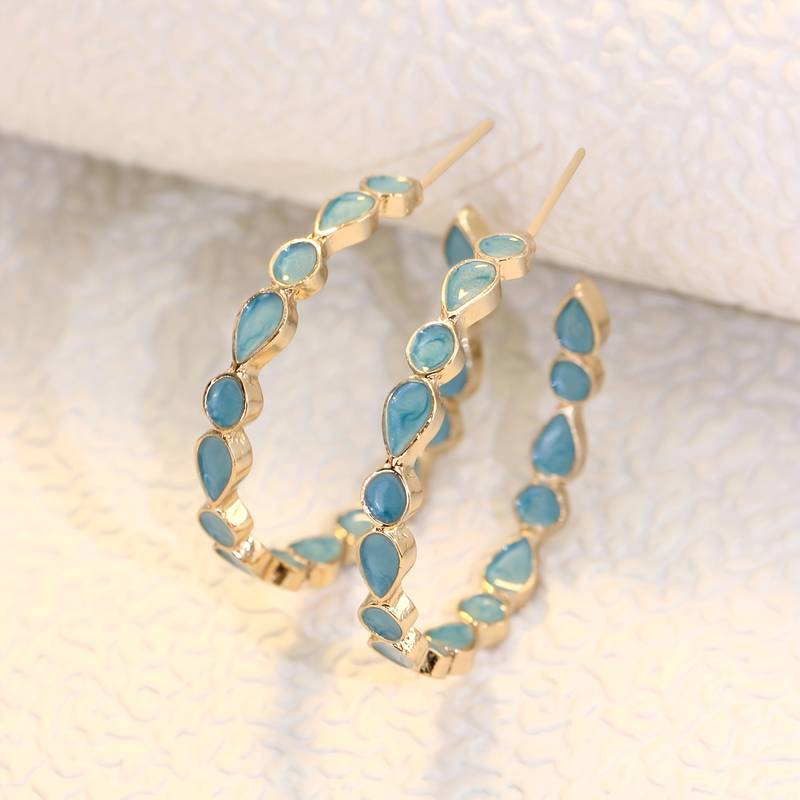 Blue Stone Twilight Vintage Hoop Earrings