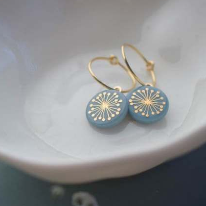 Classic Blue-Toned Dandelion Earrings