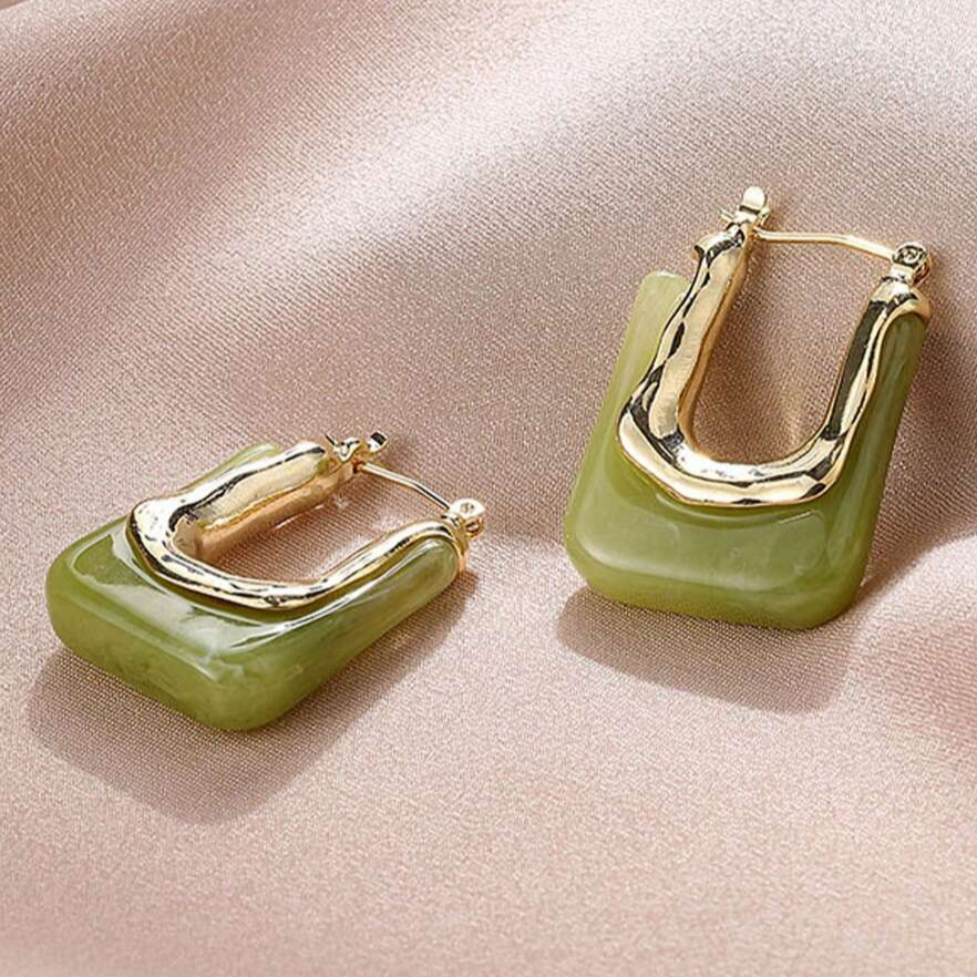 Antique Gold Earrings with Green Enamel
