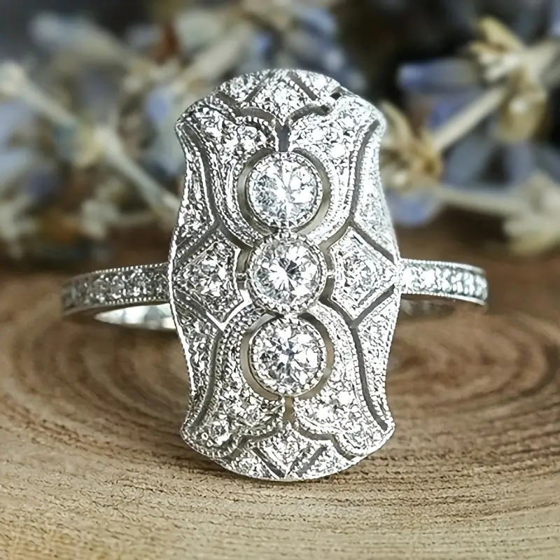 Vintage Sparkling Zirconia Retro Silver Ring
