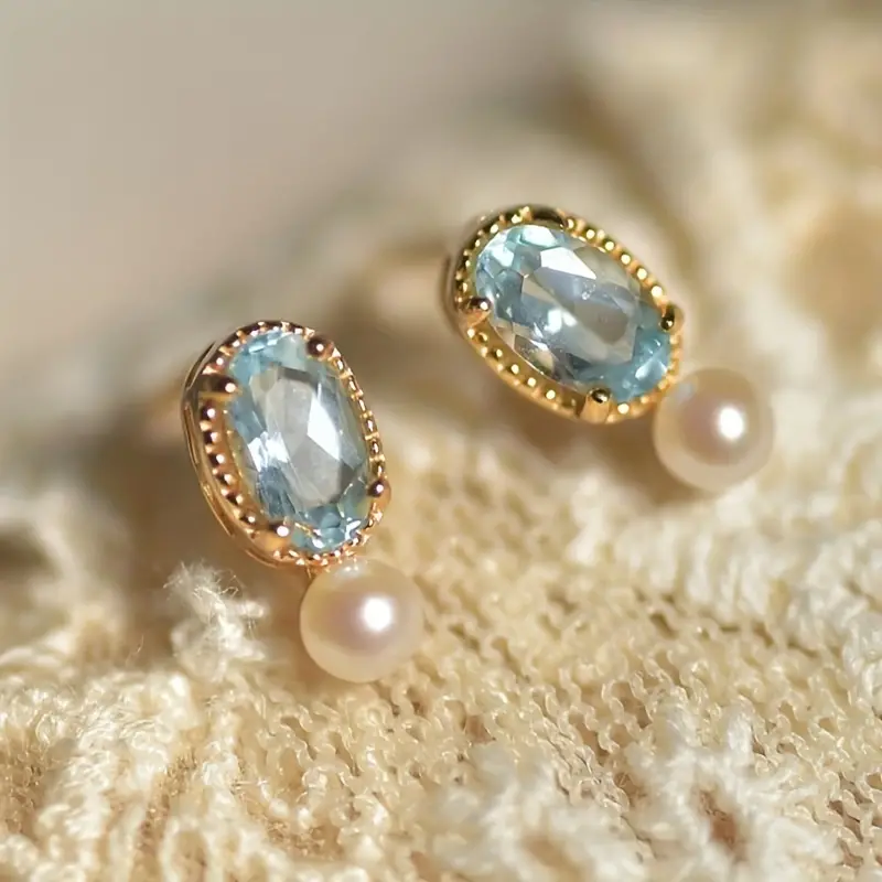 Heirloom Blue Crystal Pearl Earrings