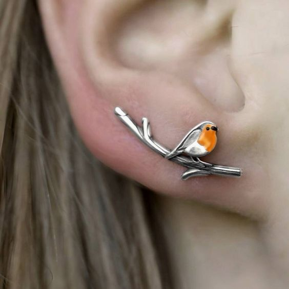 Vintage Silver Bird Charm Earrings