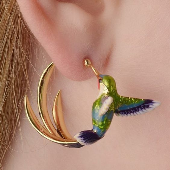 Vintage Hummingbird Enamel Earrings