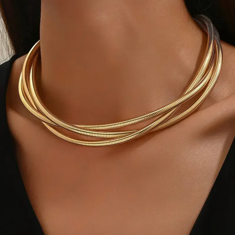 Three-Strand Layered Gold Necklace