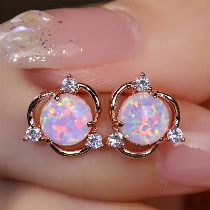 Pink Opal Drop Earrings in Gold