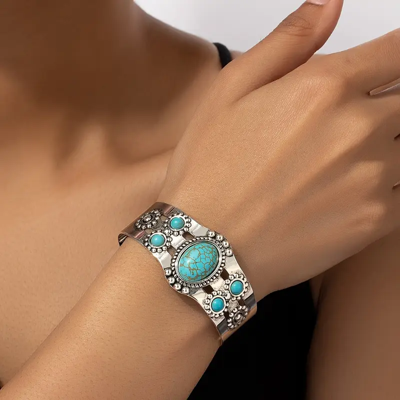 Vintage Silver Bracelet with Blue Opal Accents