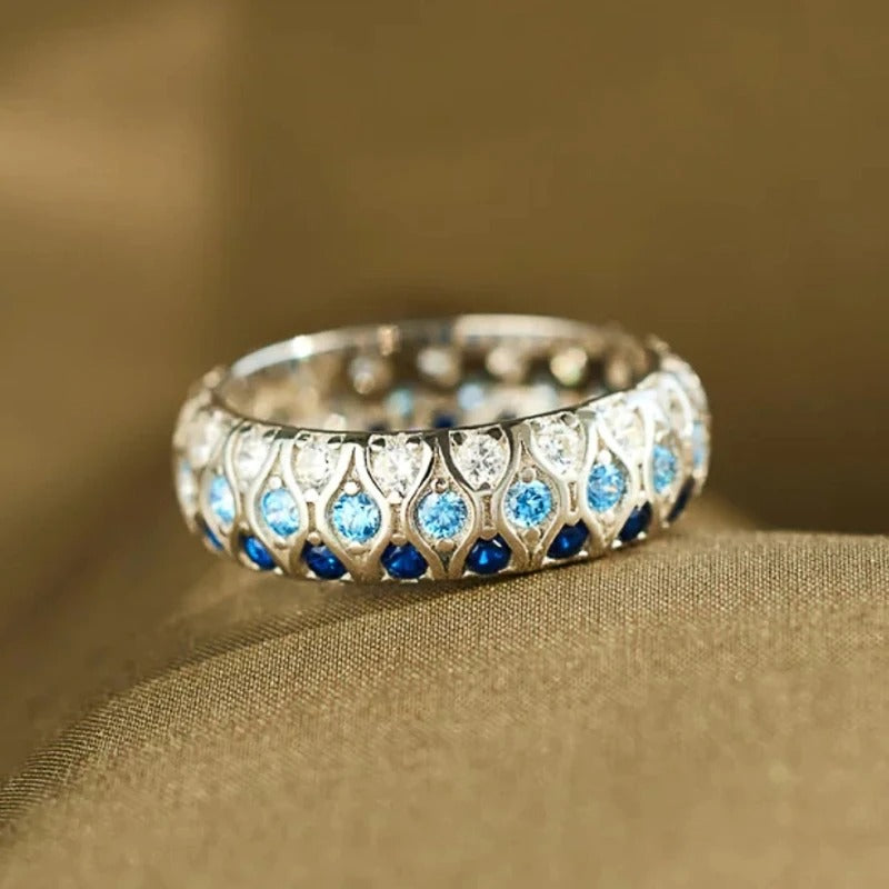 Timeless Two-Tone Blue Crystal Band Ring