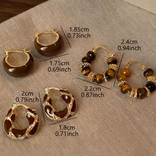 3 Pairs Retro Elegant Earrings Set