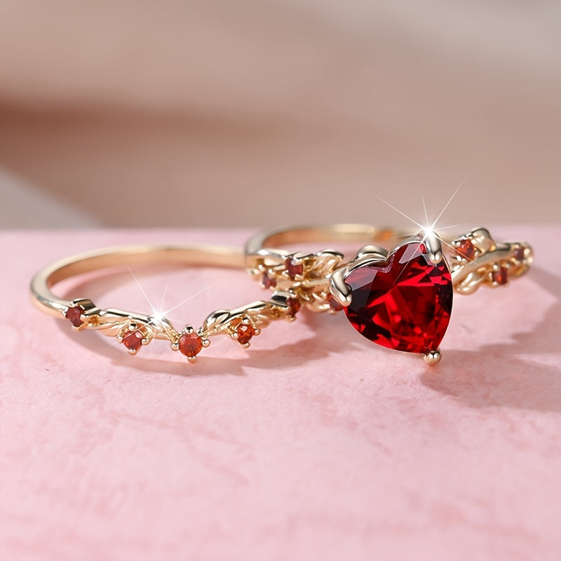 Elegant Heart Zirconia Ring Set