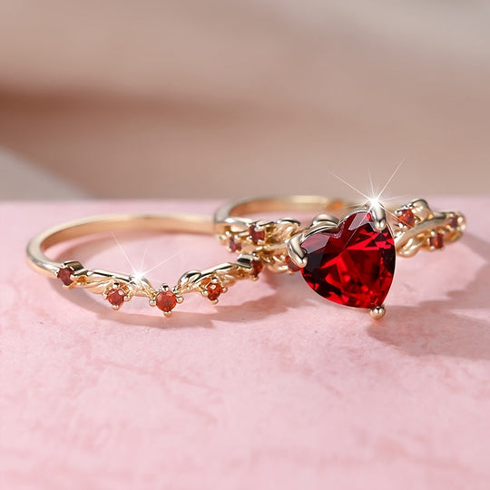 Elegant Heart Zirconia Ring Set