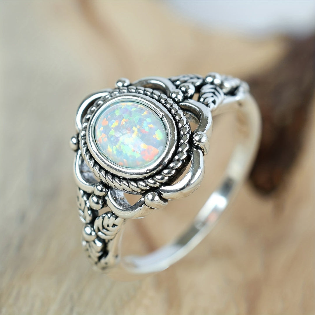 Vintage Silver Opal Retro Ring