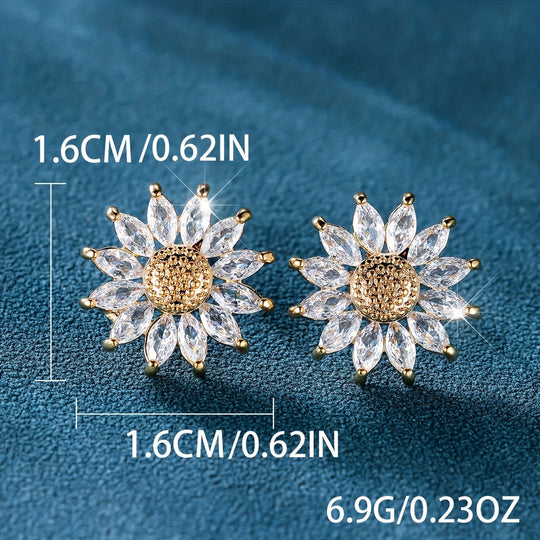 Elegant Cubic Zirconia Sunflower Earrings