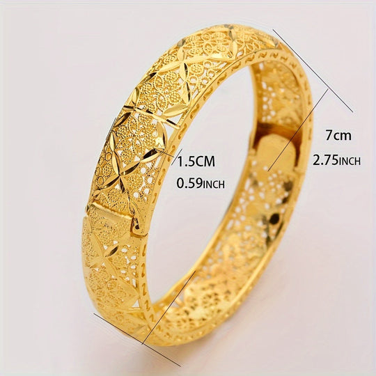24K Gold Plated Hollow Leaf Bangle Set