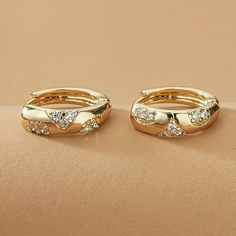 Elegant Classic Inlaid Zirconia Hoop Earrings