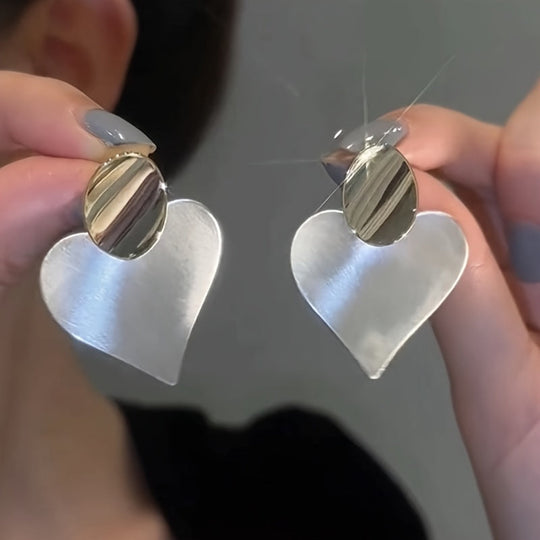 Silver Heart Design Dangle Earrings