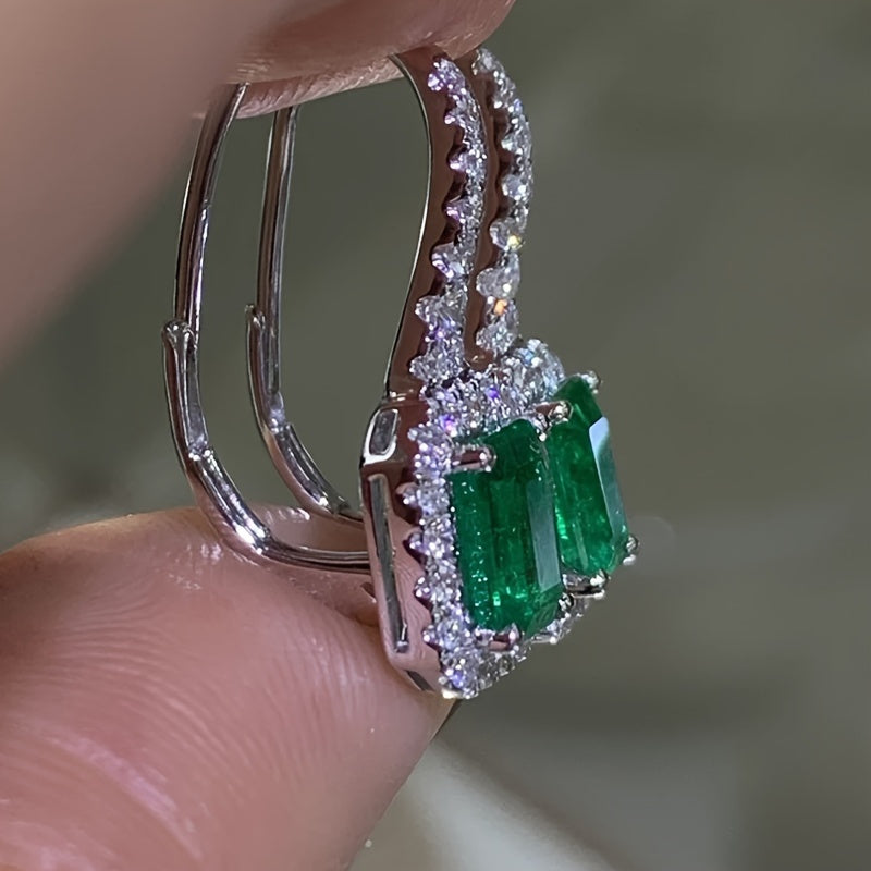Stylish Green Zirconia Hoop Earrings