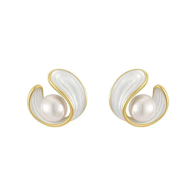 Gold and White Opal Pearl Drops Earrings