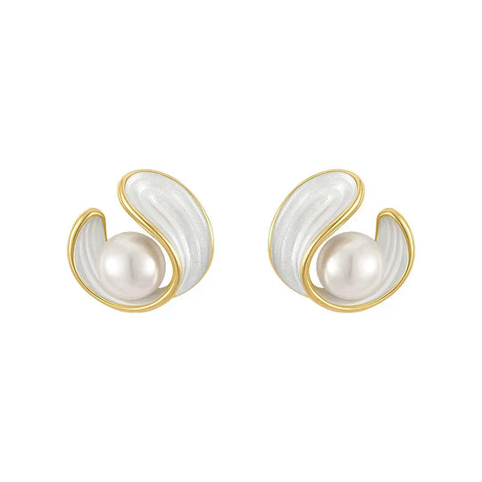 Gold and White Opal Pearl Drops Earrings
