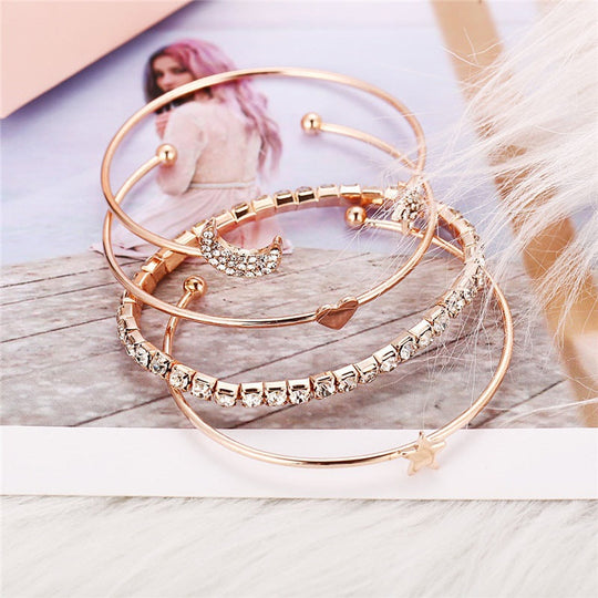 Set of 4 Moon, Star & Heart Charm Bracelets