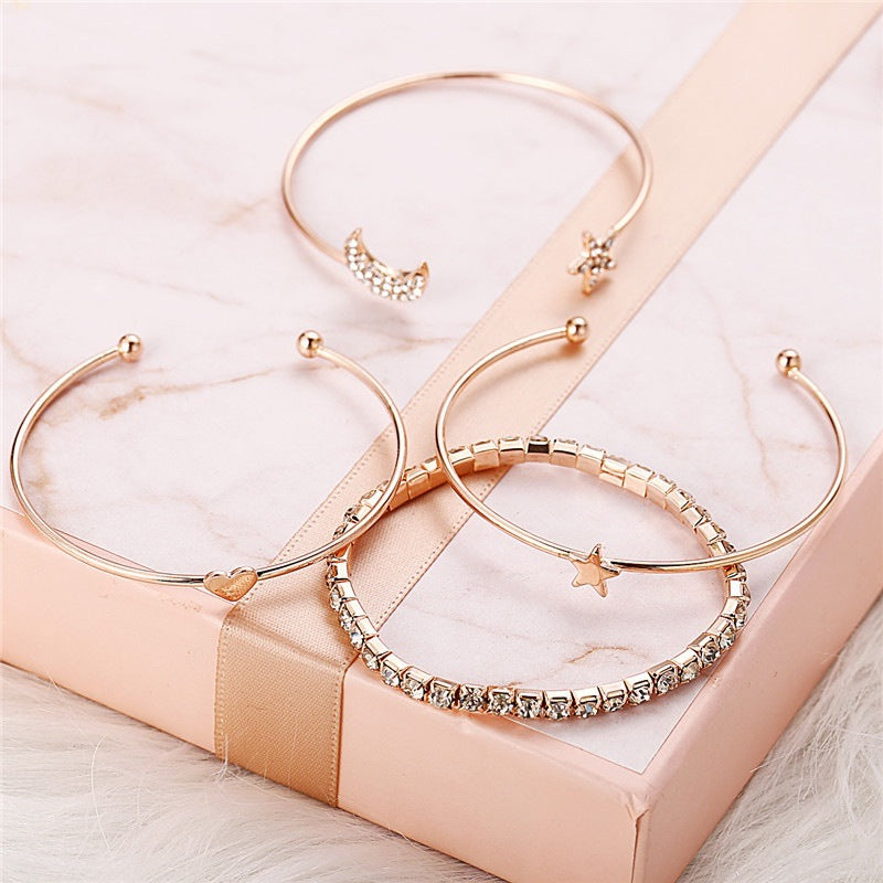 Set of 4 Moon, Star & Heart Charm Bracelets