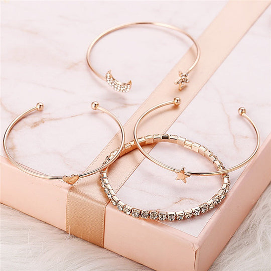 Set of 4 Moon, Star & Heart Charm Bracelets