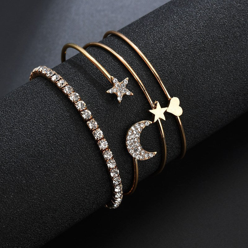 Set of 4 Moon, Star & Heart Charm Bracelets