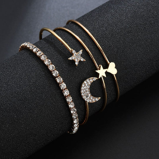 Set of 4 Moon, Star & Heart Charm Bracelets