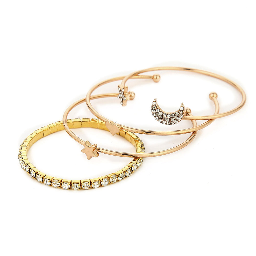 Set of 4 Moon, Star & Heart Charm Bracelets