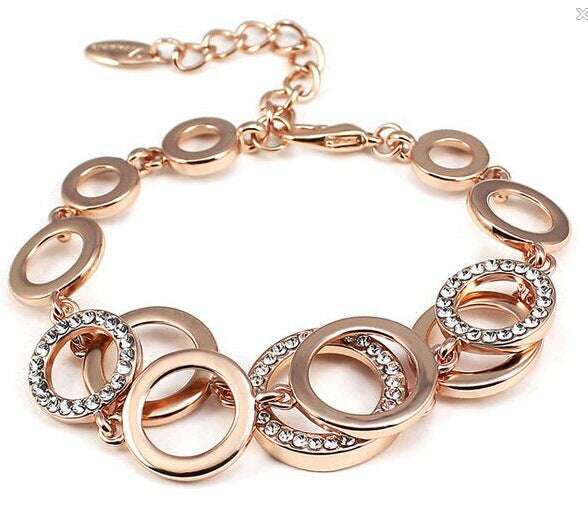 Rose Gold Plated Bracelet with Crystal Rings
