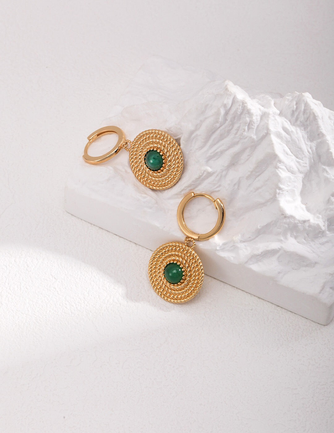Green Pith Round Drop Earrings