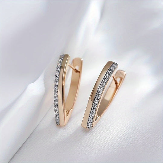Elegant V-Shape Zirconia Hoop Earrings