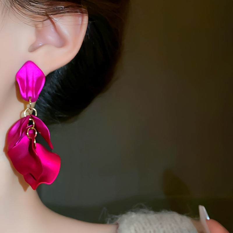 Elegant Silver Matte Petal Tassel Earrings