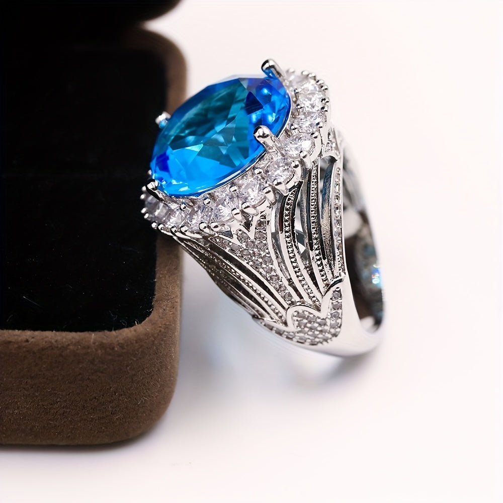 Luxurious Blue Cubic Zirconia Ring