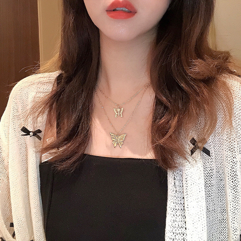 Double Layer Gold Plated Butterfly Necklace
