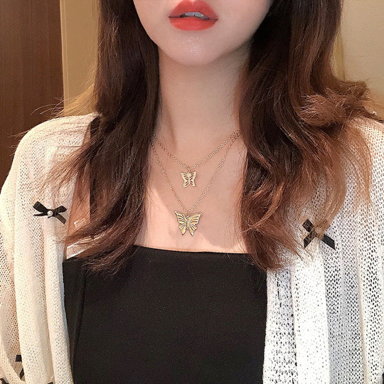 Double Layer Gold Plated Butterfly Necklace