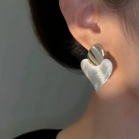 Silver Heart Design Dangle Earrings