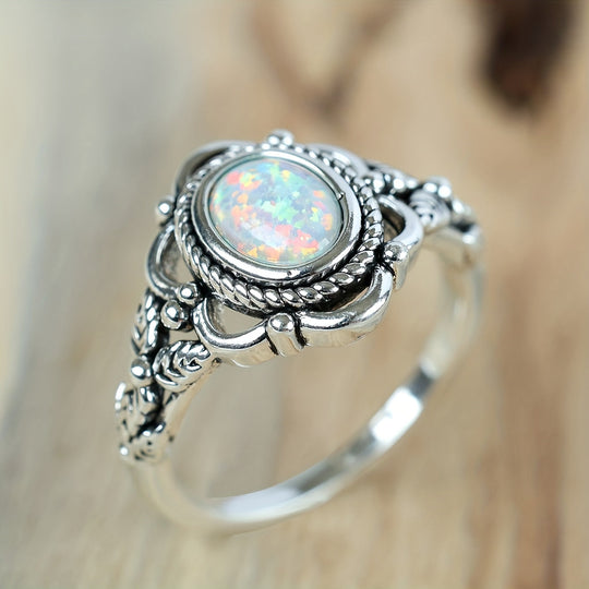 Vintage Silver Opal Retro Ring