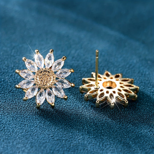 Elegant Cubic Zirconia Sunflower Earrings